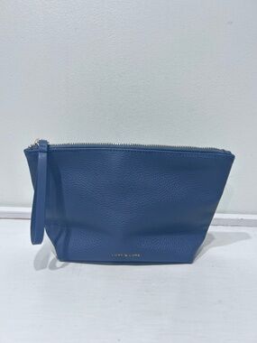 Love & Lore Blue Faux Leather Cosmetic Bag | Makeup Pouch Zip Travel Case
